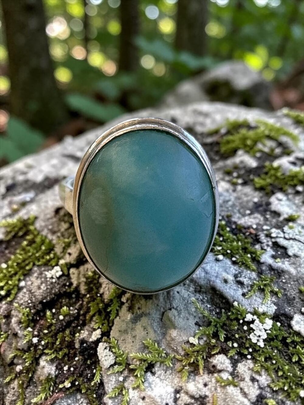 Vintage Sterling Silver Ring with Larimar Distinctive Oval Design Size 7